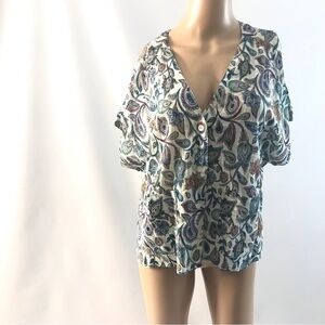 Indi & Cold San Sebastian Paisley Crop Shirt Women's S Blue Short Sleeve Top New